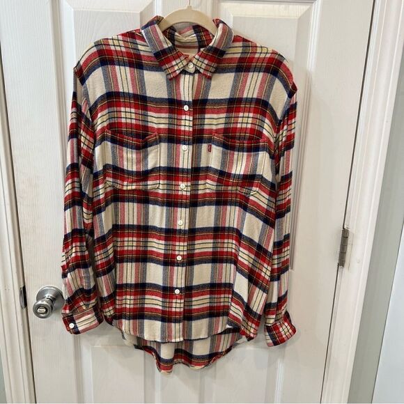 Levi’s Thick and soft flannel red, blue and yellow button down UtilityShirt. XS - Picture 1 of 10